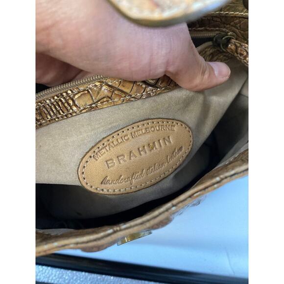 BRAHMIN BROWN AND GOLD SHIMMER CROCK LEATHER SHOULER BAG - Picture 14 of 16
